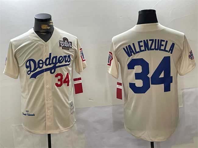 Mens Los Angeles Dodgers #34 Toro Valenzuela Cream 1981 Cooperstown Stitched Jersey